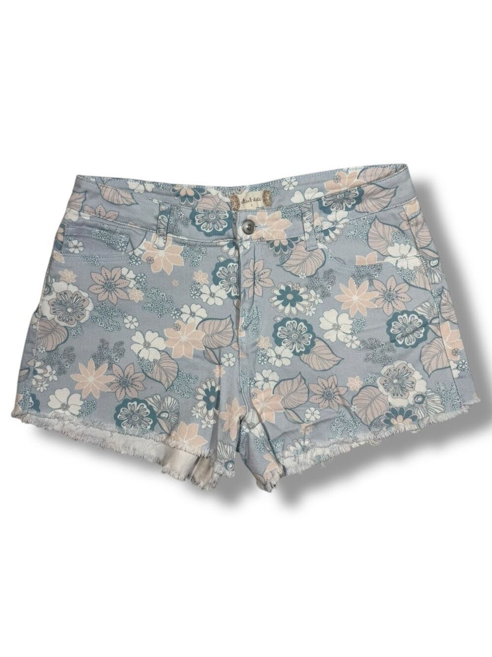 Altar’d State Women’s Floral Print Cut Off Denim Shorts Pink Blue Size Large